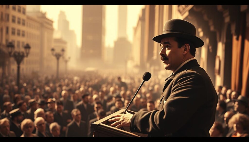 Chaplin's speech history through flash fiction