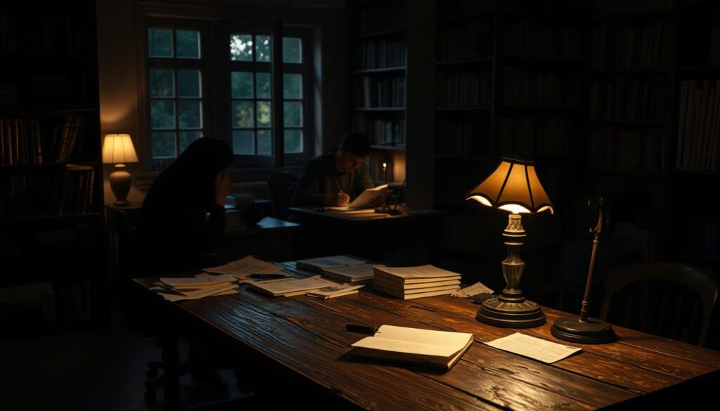 night owl writers working by lamplight